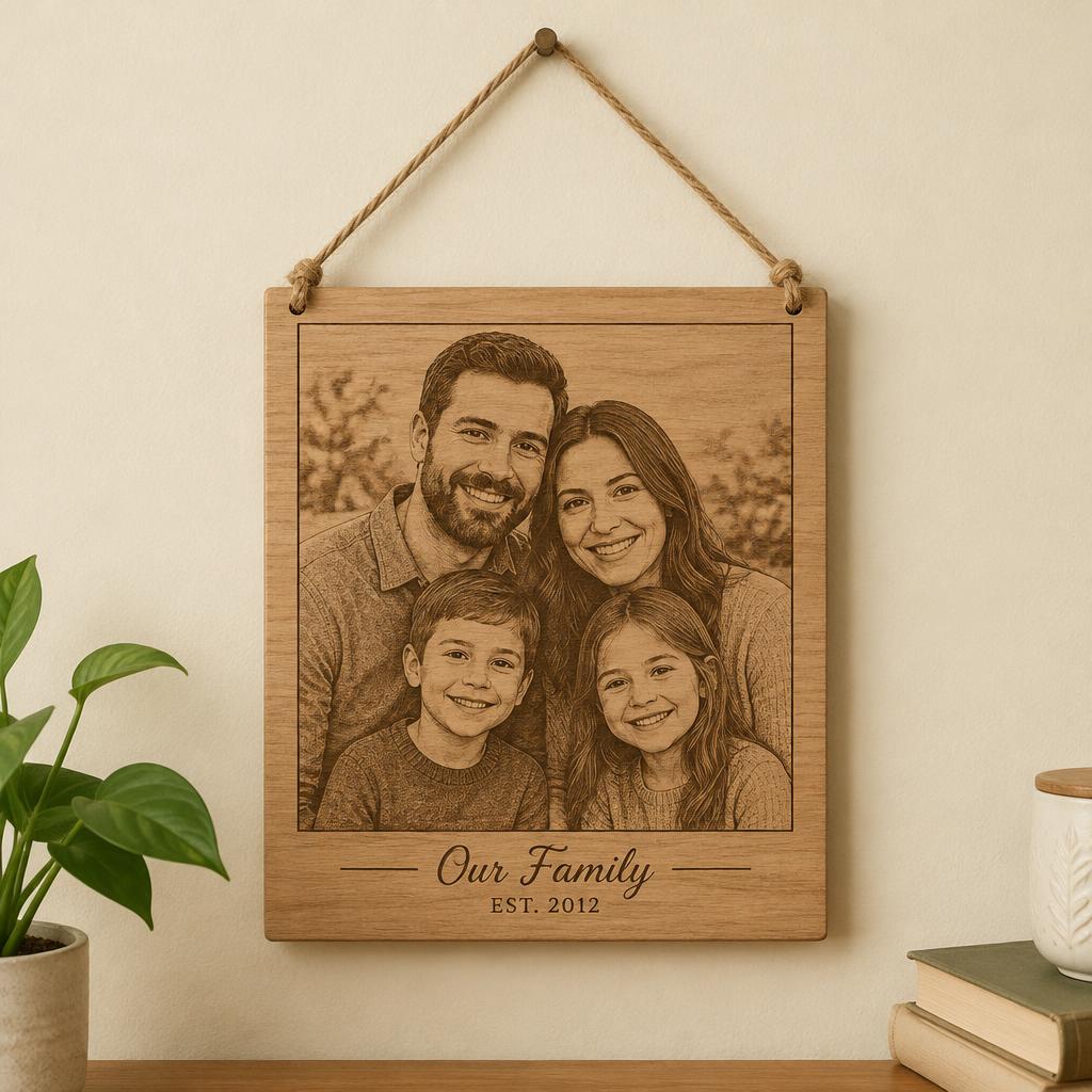Engraved wooden wall hanging